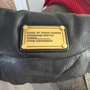 Marc by Marc Jacobs Black Leather Shoulder Bag with Gold Plaque